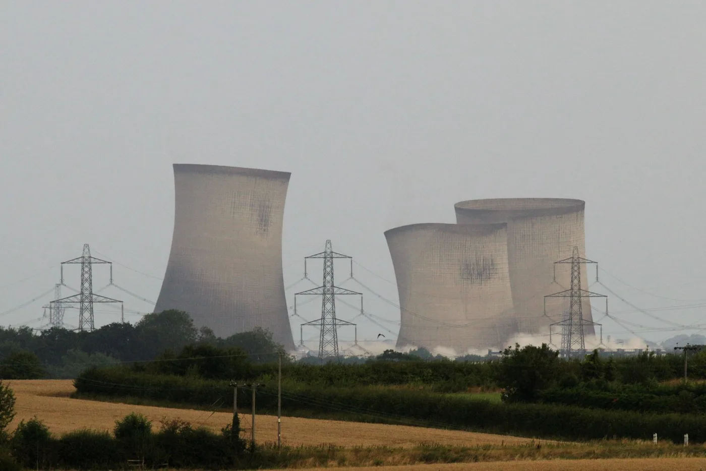 Didcot A's last three cooling towers on the morning they were demolished, 18 August 2019. The link road and business units approved this month would be built on the cleared site.
